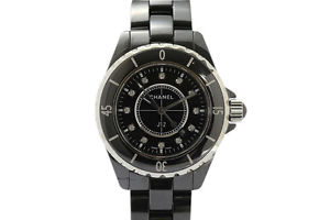 Free Shipping Pre-owned CHANEL J12 12P Diamond H1625 33mm Black Ceramic Quartz