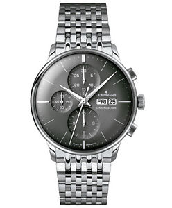 JUNGHANS Meister Chronoscope Dark Grey Dial Day Date Steel Bracelet 27/4324.45