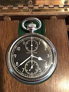1942 Hamilton Chronograph WWII Model 23 Military Navigation Pocket Watch & Case