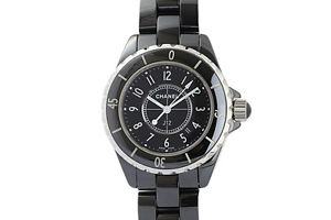 Free Shipping Pre-owned CHANEL J12 33mm Black Ceramic Black Quartz H0682 Women's