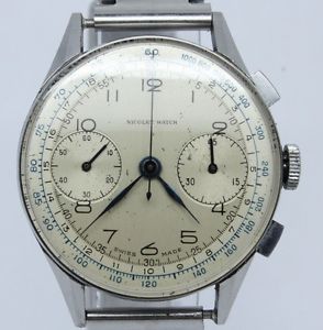 VINTAGE Nicolet Watch Mens 37mm Steel Chronograph Lander 52 Column Original Dial