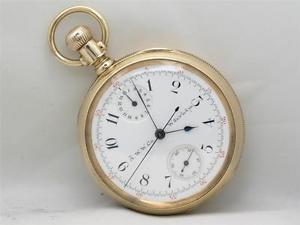 SOLID 14K GOLD WALTHAM 15 MIN REG. CHRONOGRAPH WITH FANCY SCRIPT DIAL - RUNNING!