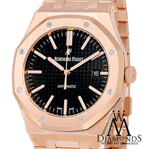 Audemars Piguet Royal Oak 18K Rose Gold Watch Ref. 15202 Black Dial NEW with tag