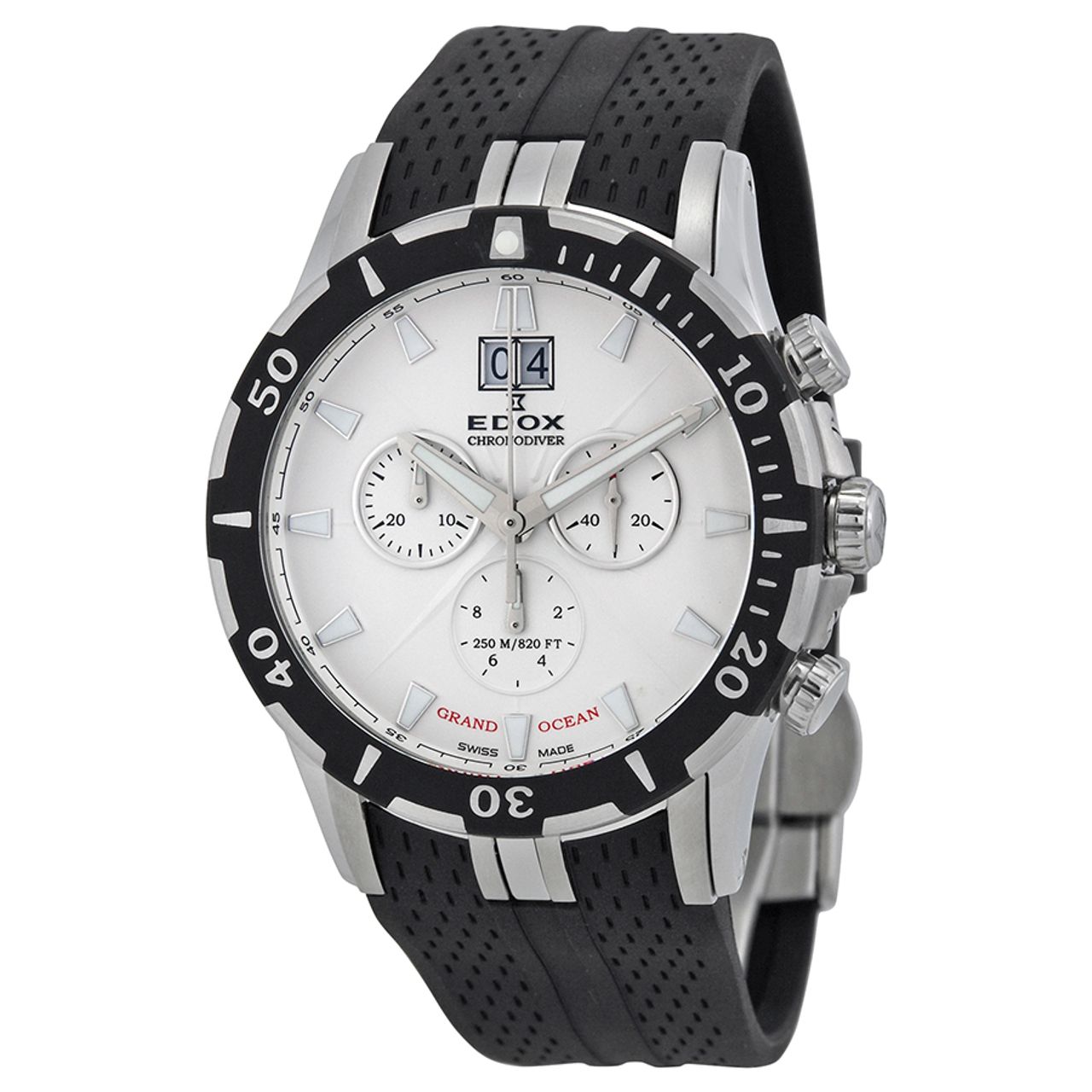 Edox 10022-3-AIN Mens White Dial Analog Quartz Watch with Rubber Strap
