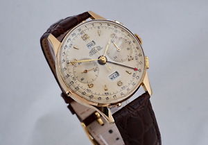 VINTAGE ANGELUS CHRONODATO TRIPLE-DATE CHRONOGRAPH ORIGINAL DIAL VERY RARE 1940s