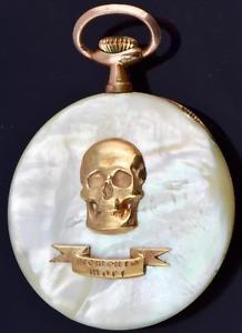 The most unusual antique Mother-of-Pearl Doctors Skull Memento Mori pocket watch