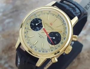 Helbros Invincible Swiss Made Men Gold Plated Chronograph 1970 Luxury Watch LA75