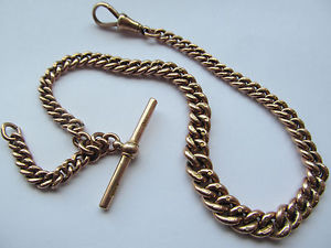 Antique 9ct gold graduated pocket watch chain tbar and claw