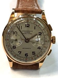 Vintage 18k Gold "Chronographe Suisse" Antimagnetic Wristwatch