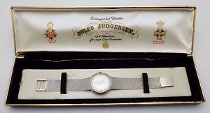 Vintage JULES JURGENSEN Solid 14k White Gold Men's Wristwatch with Case