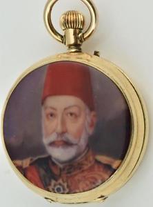 RARE antique 14k gold&enamel Ottoman Pasha officer award watch by Perret&Fils