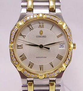 Concord Saratoga SS & 18k Gold Men's Swiss Watch + Diamond Bezel - 15.58.237