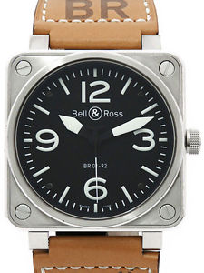 BELL&ROSS Automatic BR01-92 SS Leather Black Dial Auto Mens Free Ship MC #1305