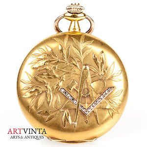 Freemason Climax pocket watch gold 18 K Diamond roses 0,09 K