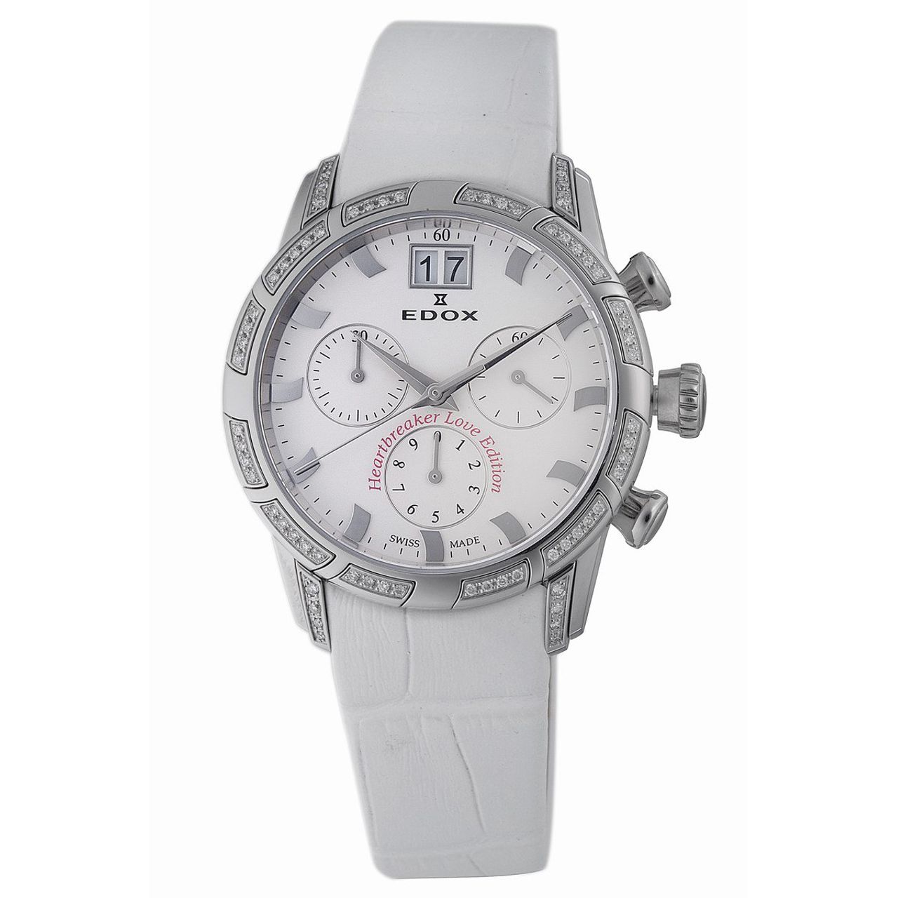 Edox 10018 3D AIN1 Womens White Dial Analog Quartz Watch with Calfskin Strap