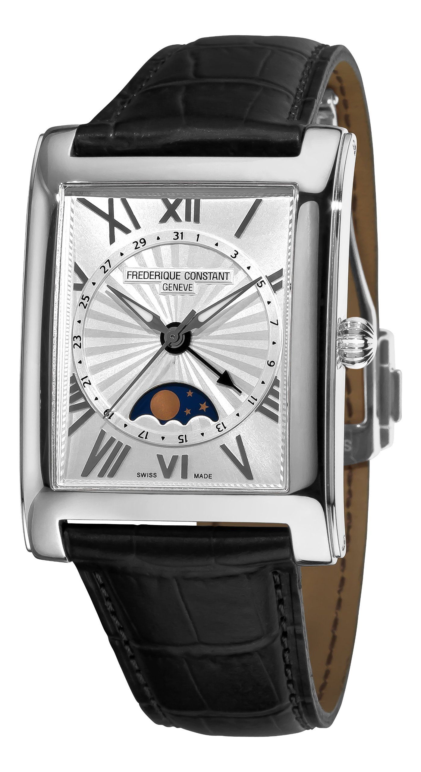 Frederique Constant Men's FC-330MS4MC6 Carree Moonphase Silver Moonphase Dial Wa