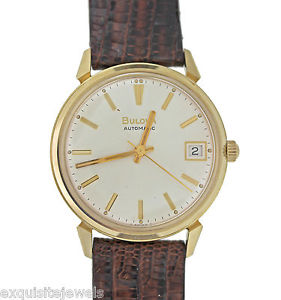 Vintage Original Bulova 14k Solid Yellow Gold Back w/ Leather Strap *Box*