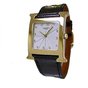 Free Shipping Pre-owned HERMES H Watch 18K YG Silver Dial With Genuine BOX Men's