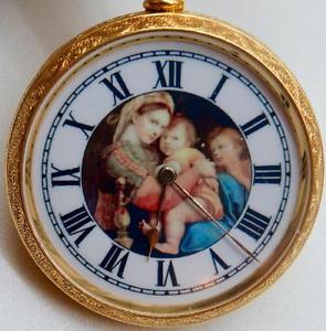 MUSEUM antique Gild Waltham pocket watch.Madonna della Sedia enamel dial.Icon