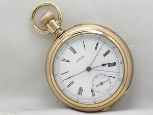 RARE WALTHAM SPLIT SECOND NICKEL & GOLD TRAIN CHRONOGRAPH, YGF CASE- RUNNING!