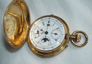 Antique 18K Perpetual Calendar Minute Repeater Chronograph Pocket Watch 1900