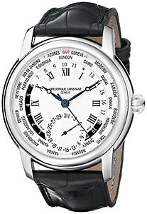Frederique Constant World Timer Mens Designer Watch - Silver Dial Analog GMT 24