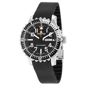 Fortis Aquatis Marinemaster Automatic Black Dial Black Rubber Mens Watch