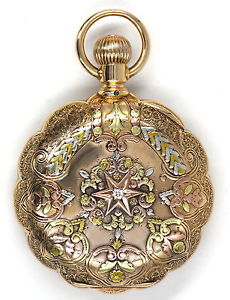 ILLINOIS BUNN SPECIAL 14K TRI-GOLD DIAMOND 21J SIZE 18S HUNTER CASE c1897