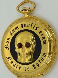 Victorian Doctor's Skull Memento Mori 14k gold,Enamel&Garnets Corgemont watch