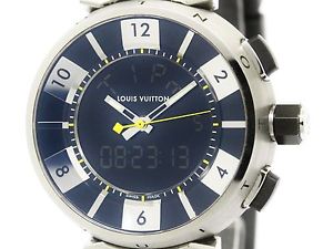 Polished LOUIS VUITTON Tambour In Black Steel Quartz Mens Watch Q118F (BF108625)