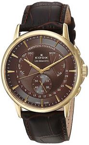 Edox Men's 'Les Bemonts' Swiss Quartz Stainless Steel and Leather Dress Watch, C image 1
