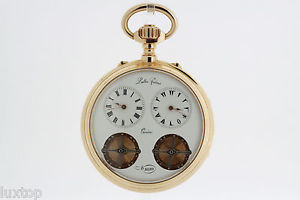 LATTES FRERES solid 18K Tow-Train Two-Time Zone Pocket Watch Twin Balances (1644