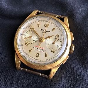 Vintage Lemania 105 Antichoc Chronograph 18K Solid Gold Antimagnetic Wristwatch