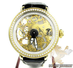 3.50ct Aqua Master Yellow Skeleton Automatic Mens Diamond Watch