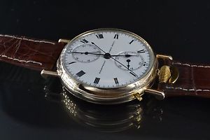 Huge Ulysse Nardin marine chronograph antique solid gold military trench watch