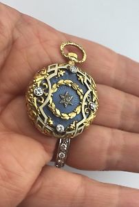 Antique 18 K Gold Enamel Diamonds Masonic Eatern Star Pocket Watch