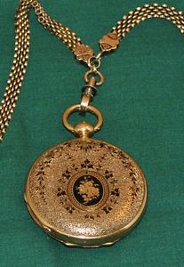 PERRET/LOCLE SWISS 18K GOLD HUNTER CASE POCKETWATCH 14K GOLD WATCH FOB CA-1850