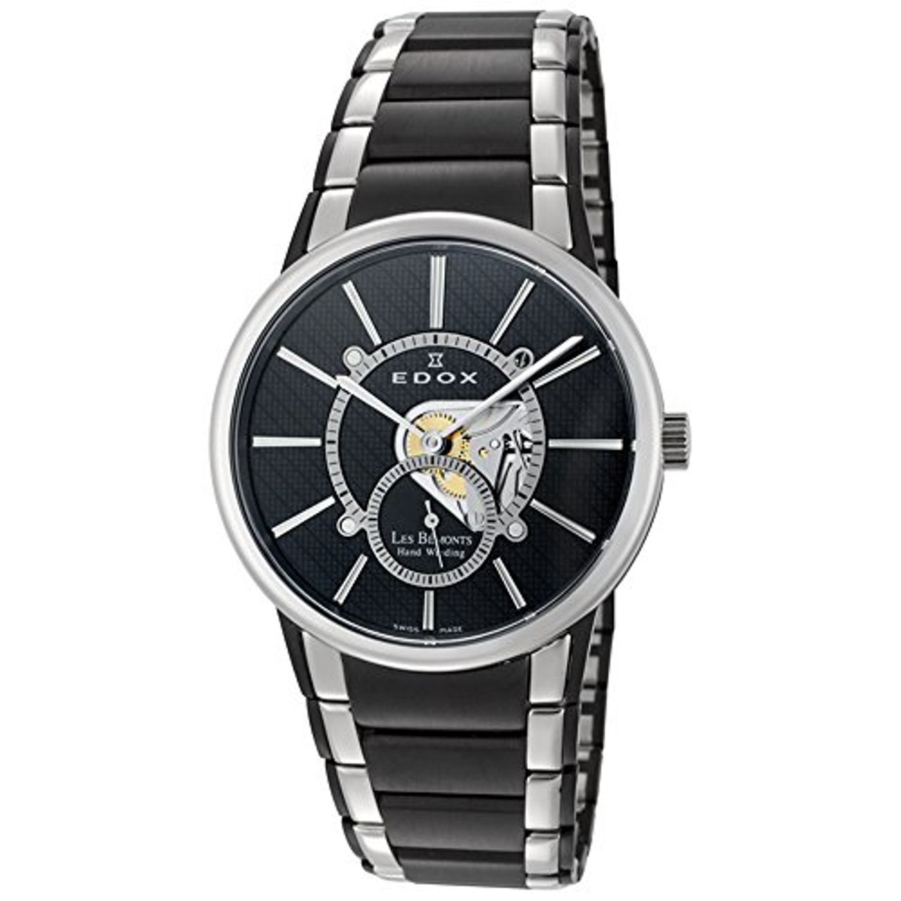 Edox 72011 357N NIN Mens Black Dial Mechanical Watch with Stainless Steel Strap