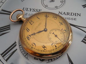 14k /0.585 SOLID GOLD ANTIQUE ULYSSE NARDIN POCKET WATCH FROM AROUND 1910 RUNS