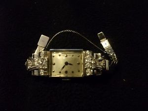 Vintage Ladies 14k White Gold 17 Jewels Diamond Watch - 1.0 ct. total weight