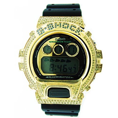 DW-6900Blk-YGc New Casio G Shock 2.50 Ct Full Case Canary Diamonds Gold Tone Cas