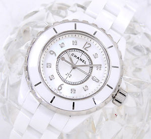 Free Shipping Pre-owned CHANEL J12 White Shell 8P Dial Quartz With Genuine BOX