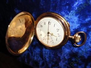 ОГРОМНЫЙ ЗОЛОТОЙ РЕПЕТИР С ХРОНОГРАФОМ 56 ПРОБА 126 ГРАММ 64 ММ 1890-Е ГОДЫ