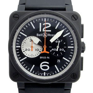 BELL&ROSS Aviation Chronograph BR03-94 SS PVD Rubber Black Auto Mens NOS #1307