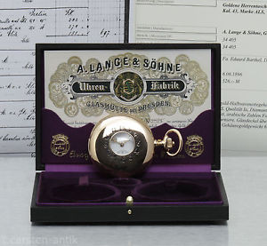 1a A. Lange & Söhne Glashütte 18 K Gold Halbsavonette Box Certified Pocket Watch