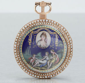 Roman & Melly à Constance German gold enamel split perls Pocket watch 1780