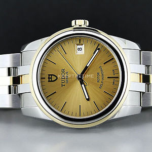 Tudor Glamour Date 55003 Two Tone Gold Steel Automatic Dress Watch Unisex 36mm