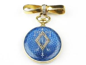 Lépine Guilloche Pendant G. Wust Open Face Brooch Pocket 18k Gold Ladies Watch