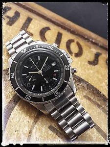 ZODIAC "RED DOT" VINTAGE AUTOMATIC CHRONOGRAPH DIVER, OVERSIZED WATCH UHR RARE