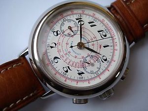 Eberhard Acier Chronomètre Chronographe Télémètre 31931 Bracelet En Cuir
